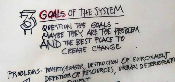 3. Goals of the system: question the goals - maybe they are the problem AND the best place to create change